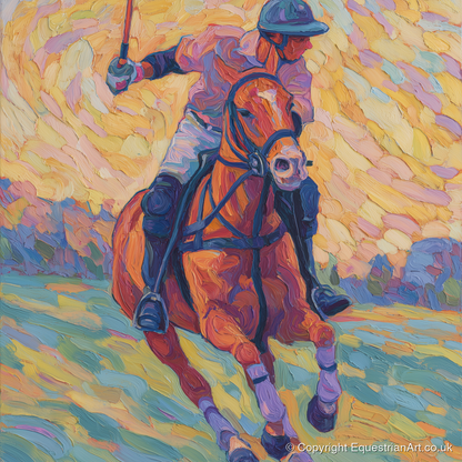 Vivid Polo Pursuit - polo horse art print and canvas by Celia Harding A.I