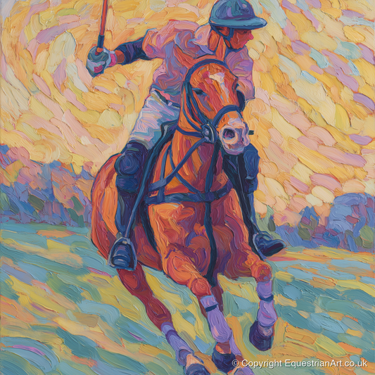 Vivid Polo Pursuit - polo horse art print and canvas by Celia Harding A.I