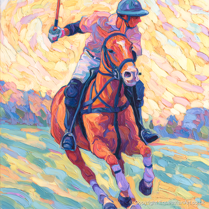 Vivid Polo Pursuit - polo horse art print and canvas by Celia Harding A.I