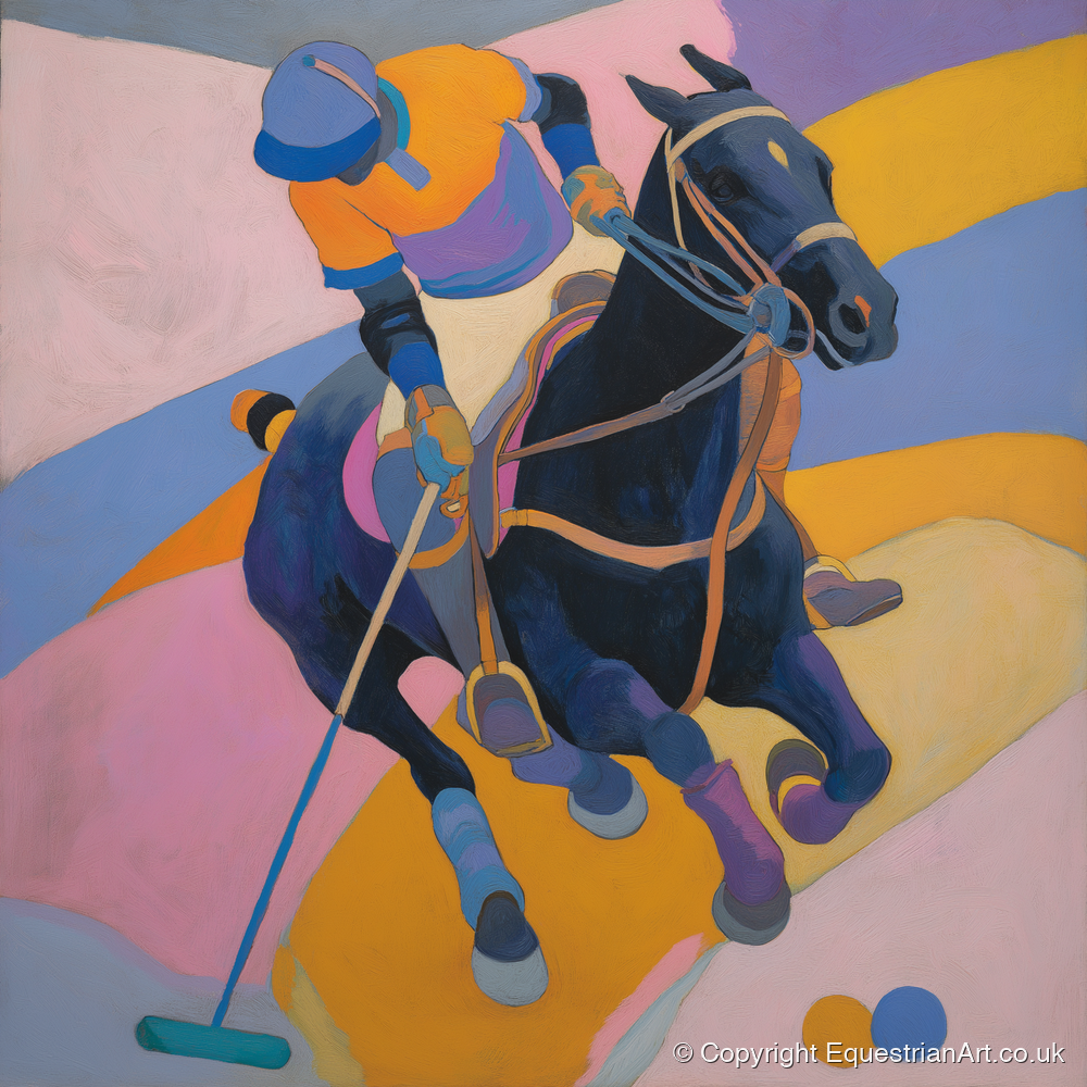Vivid Polo Strike - polo horse art print and canvas by Helena Ashby A.I