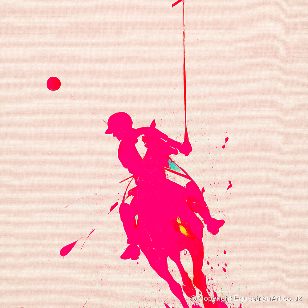 Vivid Polo Strike - polo horse art print and canvas by Camilla Royston A.I