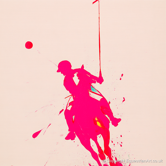 Vivid Polo Strike - polo horse art print and canvas by Camilla Royston A.I