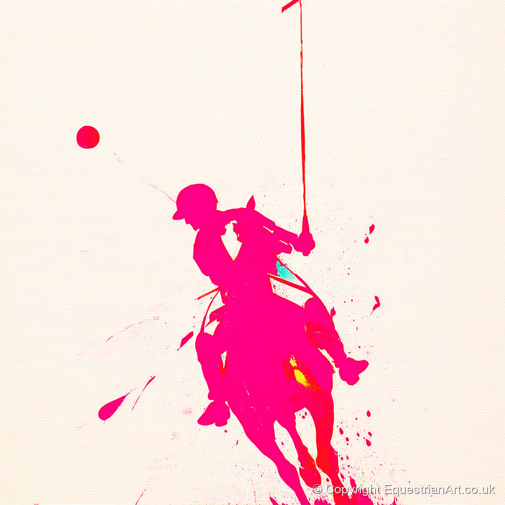 Vivid Polo Strike - polo horse art print and canvas by Camilla Royston A.I
