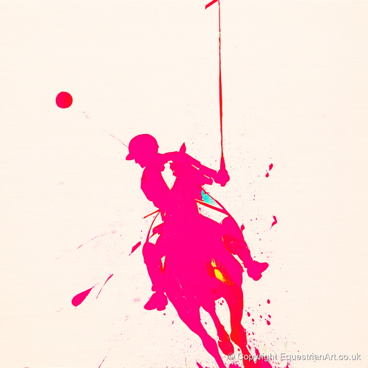 Vivid Polo Strike - polo horse art print and canvas by Camilla Royston A.I