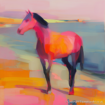 Vivid Shoreline Sentinel - horse landscape art print and canvas by Rosalind Pierce A.I