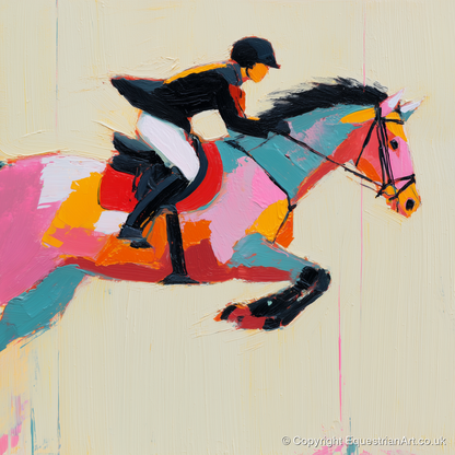 Vivid Showjumping Flight - show jumping horse art print and canvas by Genevieve Moore A.I