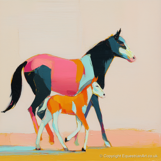 Vivid Strides - mare & foal art print and canvas by Genevieve Moore A.I