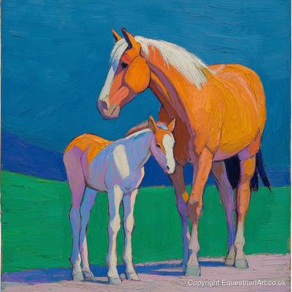 Vivid Summer Bond - mare & foal art print and canvas by Marshall Davies A.I