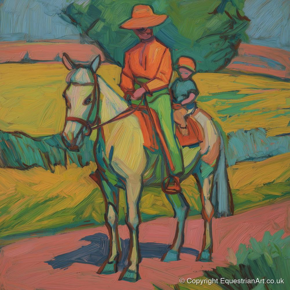 Vivid Summer Companion - horse & rider art print and canvas by Mirabel Carlyle A.I
