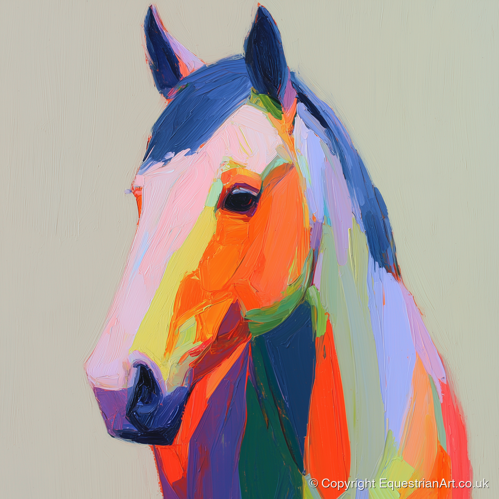 Vivid Technicolour Spirit - horse portrait art print and canvas by Desmond Locke A.I