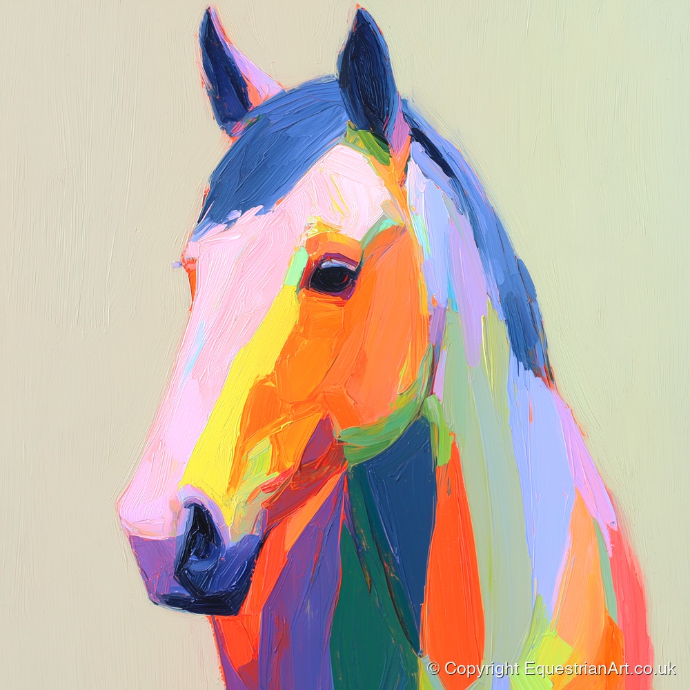 Vivid Technicolour Spirit - horse portrait art print and canvas by Desmond Locke A.I