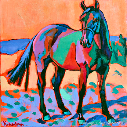 Vivid Turquoise And Purple Horse - horse breed art print and canvas by Gideon Wright A.I