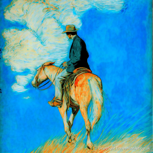 Vivid Western Horizon - western horse art print and canvas by Cecily Warwick A.I