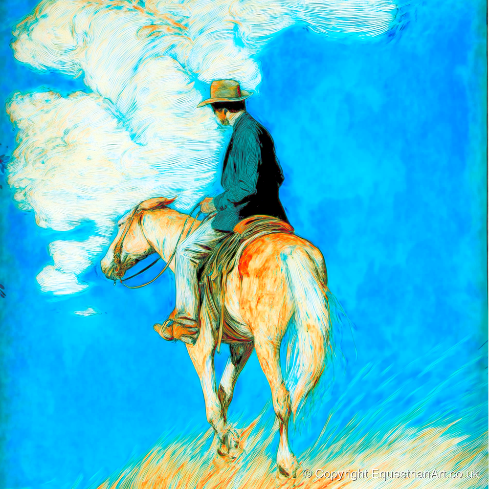 Vivid Western Horizon - western horse art print and canvas by Cecily Warwick A.I