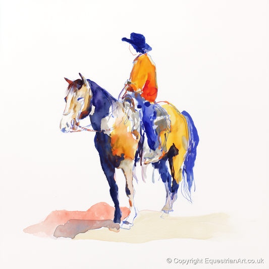 Vivid Western Rider - western horse art print and canvas by Maxwell Flynn A.I