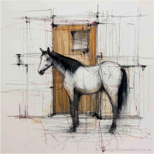 Waiting At The Stable Door - horse stable art print and canvas by Giles Bancroft A.I