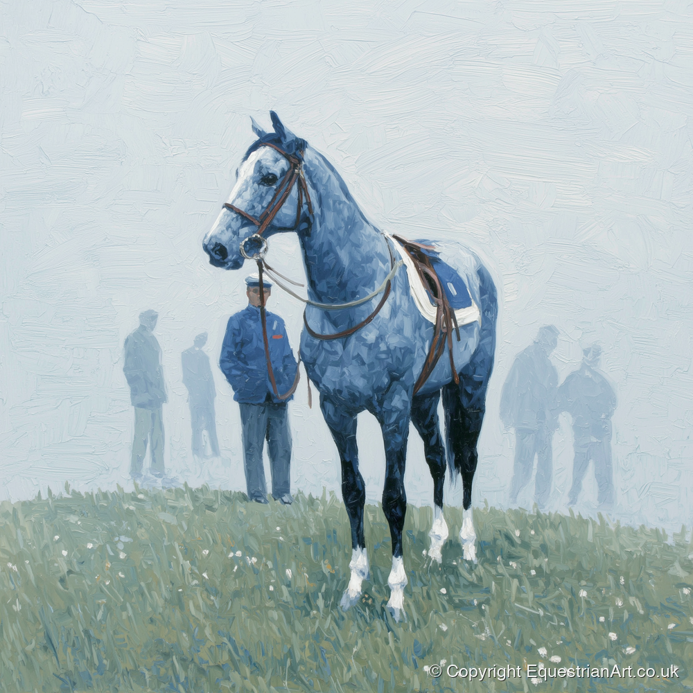 Waiting in the Mist - racing horse art print and canvas by Oscar Pendleton A.I