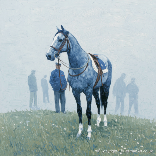 Waiting in the Mist - racing horse art print and canvas by Oscar Pendleton A.I