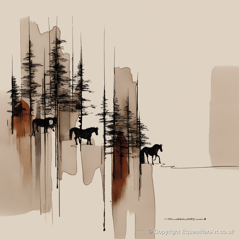 Wandering Through Pines - horse landscape art print and canvas by Julian Vance A.I