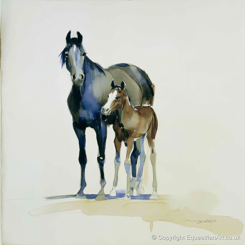 Watchful Bond - mare & foal art print and canvas by Beatrice Langley A.I