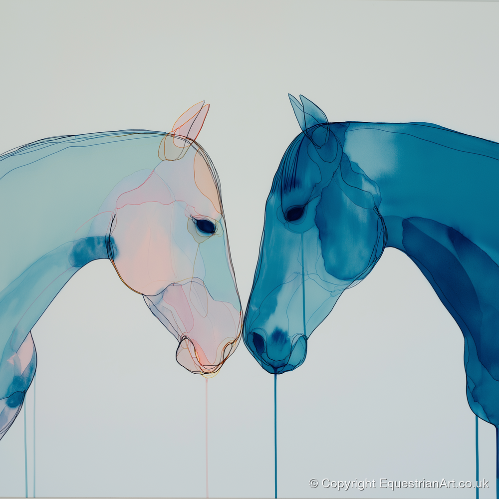 Whispered Blue Greeting - horse portrait art print and canvas by Audrey Fontaine A.I