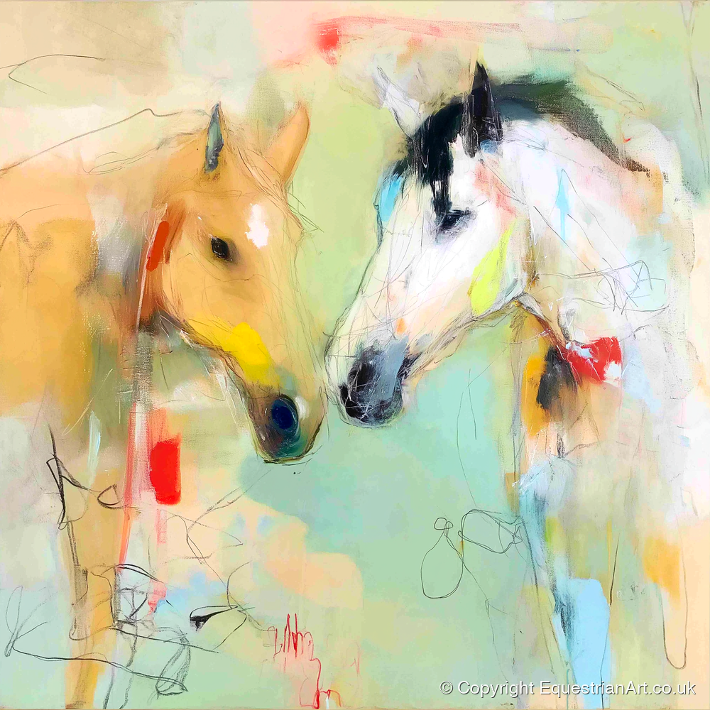 Whispered Secrets - horse portrait art print and canvas by Antonia Blythe A.I