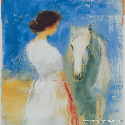 Whispers in Blue - horse & rider art print and canvas by Emile Goddard A.I