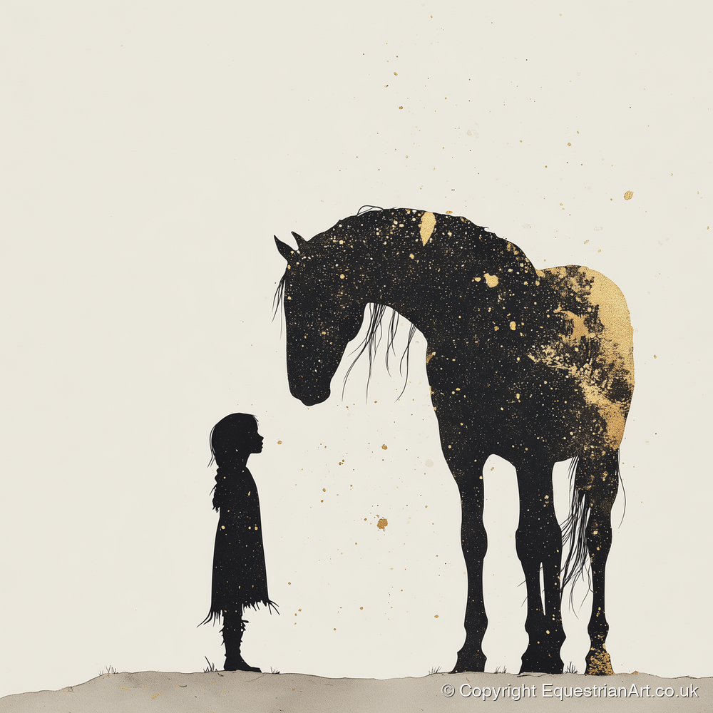 Whispers in Gold - horse & rider art print and canvas by Nolan Atherton A.I