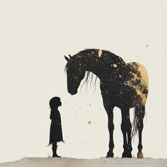 Whispers in Gold - horse & rider art print and canvas by Nolan Atherton A.I