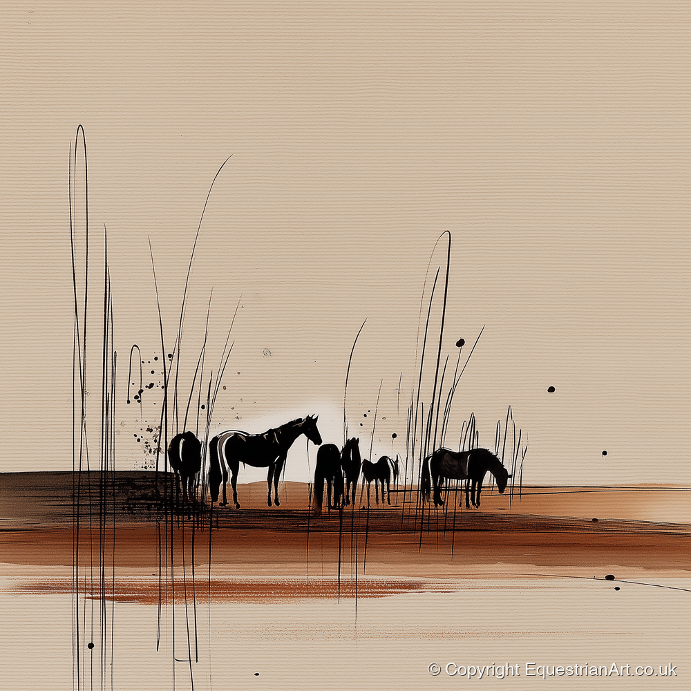 Whispers in the Reeds - horse landscape art print and canvas by Julian Vance A.I