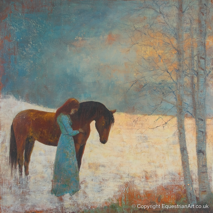 Whispers In Winter - horse & rider art print and canvas by Benedict Croft A.I