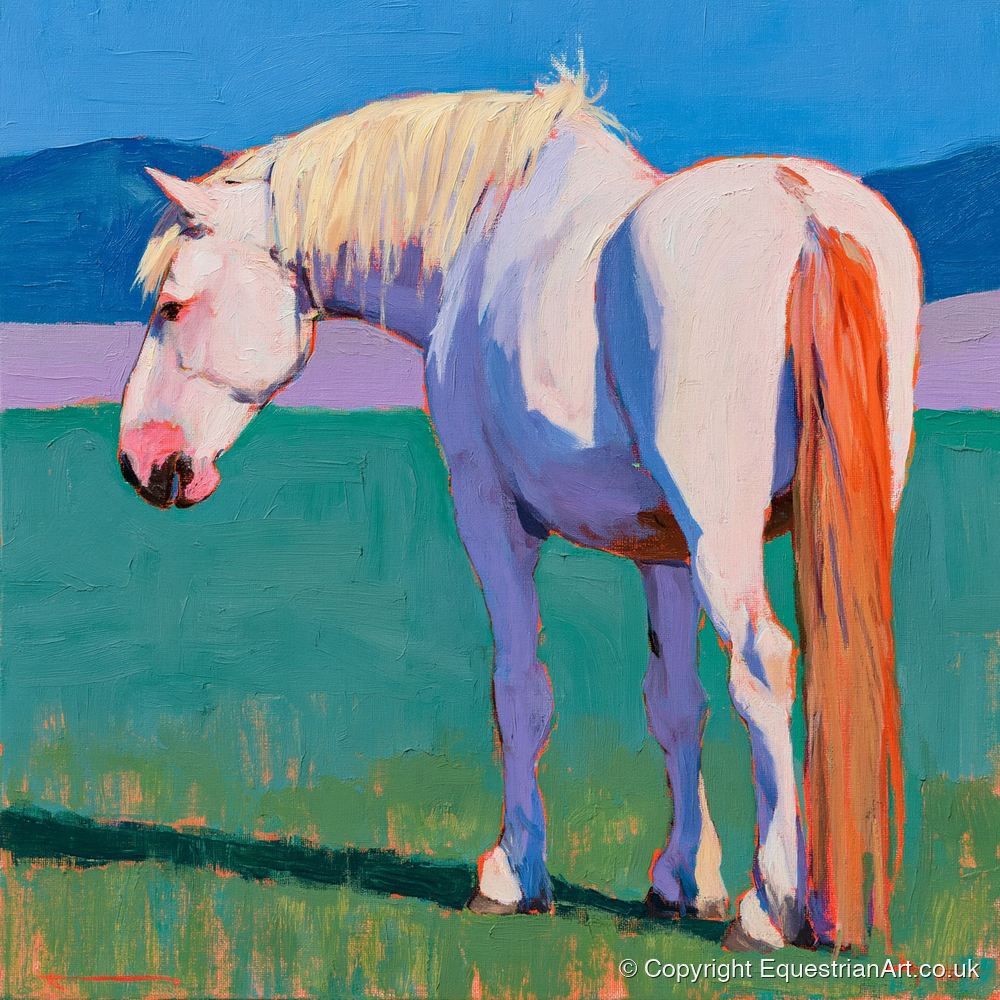 White Horse in Vibrant Light - horse breed art print and canvas by Marshall Davies A.I