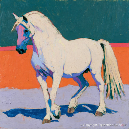 White Horse in Vivid Colours - horse breed art print and canvas by Marshall Davies A.I