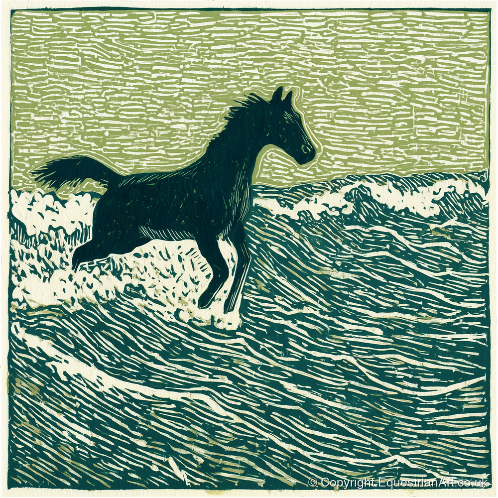 Wild Coastal Canter - beach horse art print and canvas by Hector Sullivan A.I
