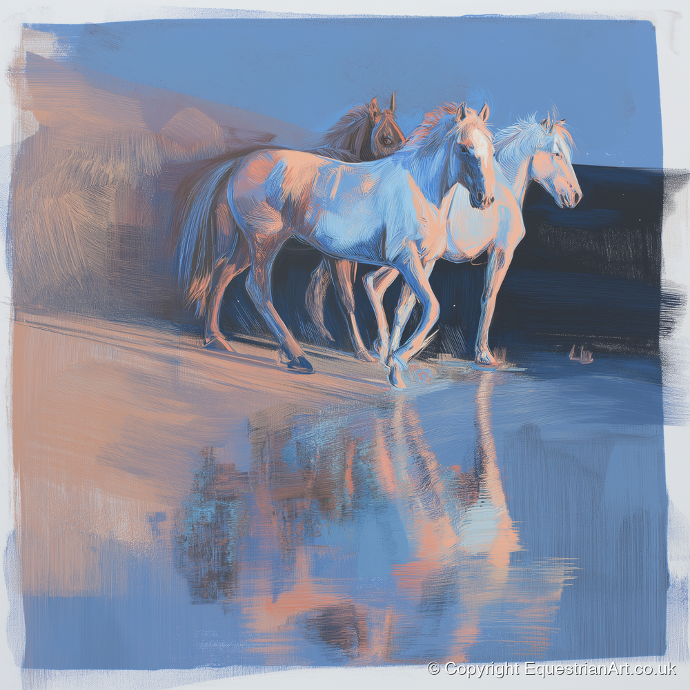Wild Reflections at Dawn - wild horses art print and canvas by Charles Ashford A.I
