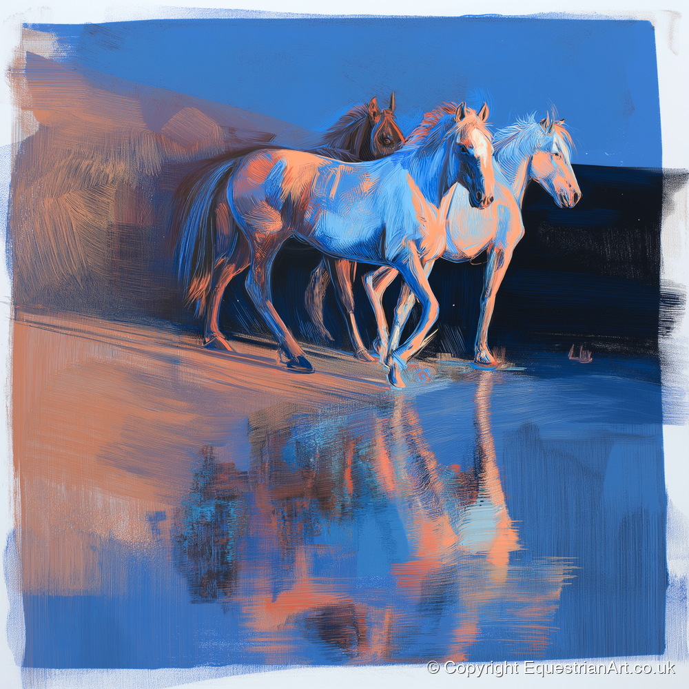 Wild Reflections at Dawn - wild horses art print and canvas by Charles Ashford A.I