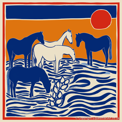 Wild Sapphire Shallows - wild horses art print and canvas by Matilda Graves A.I