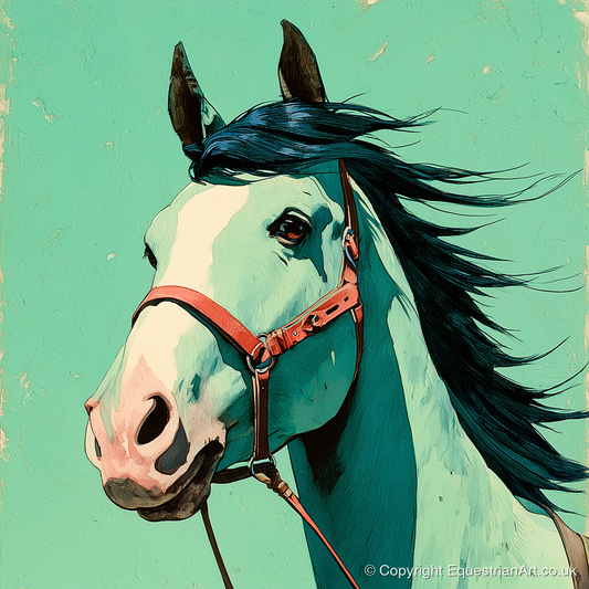 Windswept in Teal - horse breed art print and canvas by Declan Foley A.I