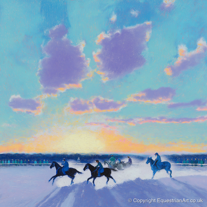 Winter Polo Dawn - polo horse art print and canvas by Imogen Spencer A.I