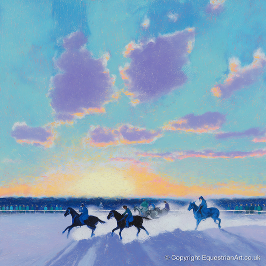 Winter Polo Dawn - polo horse art print and canvas by Imogen Spencer A.I